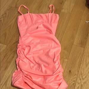 Coral Ruched Mini Dress